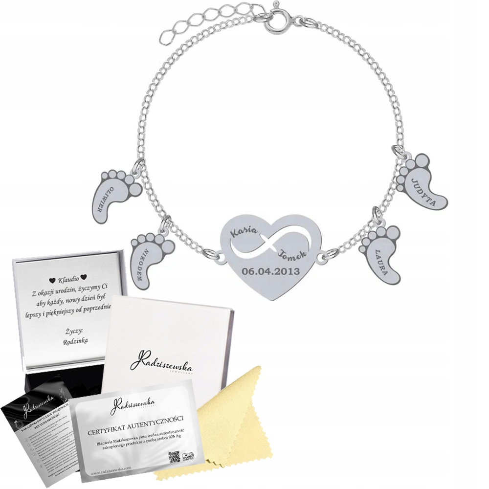 Stříbrný Náramek Srdce Chodidla S Gravírováním Řetízek Dárek Věnování