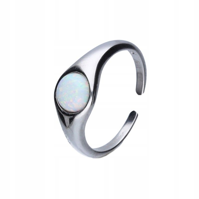 Ženský stříbrný prstýnek 925 kulatý bílý Opal otevřený stylový módní 18