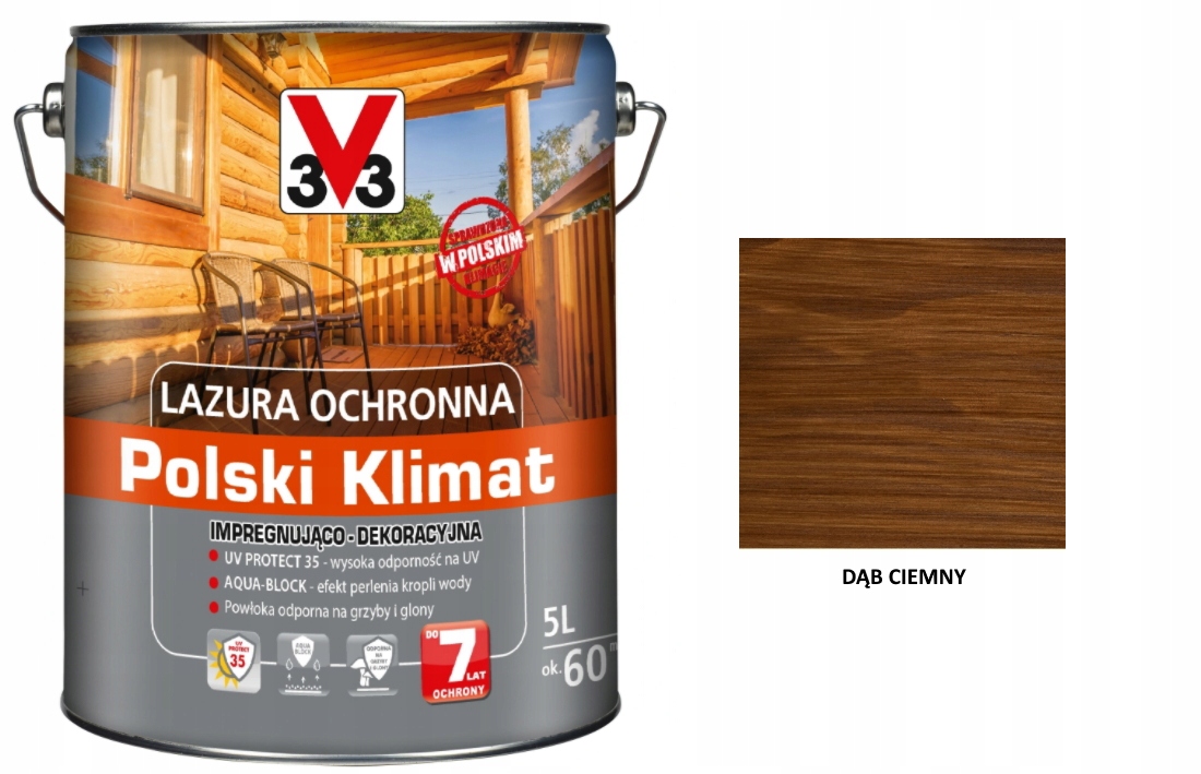 Lazura V33 Polský Klima 7 let 5 L impregnující Dub tmavý satén