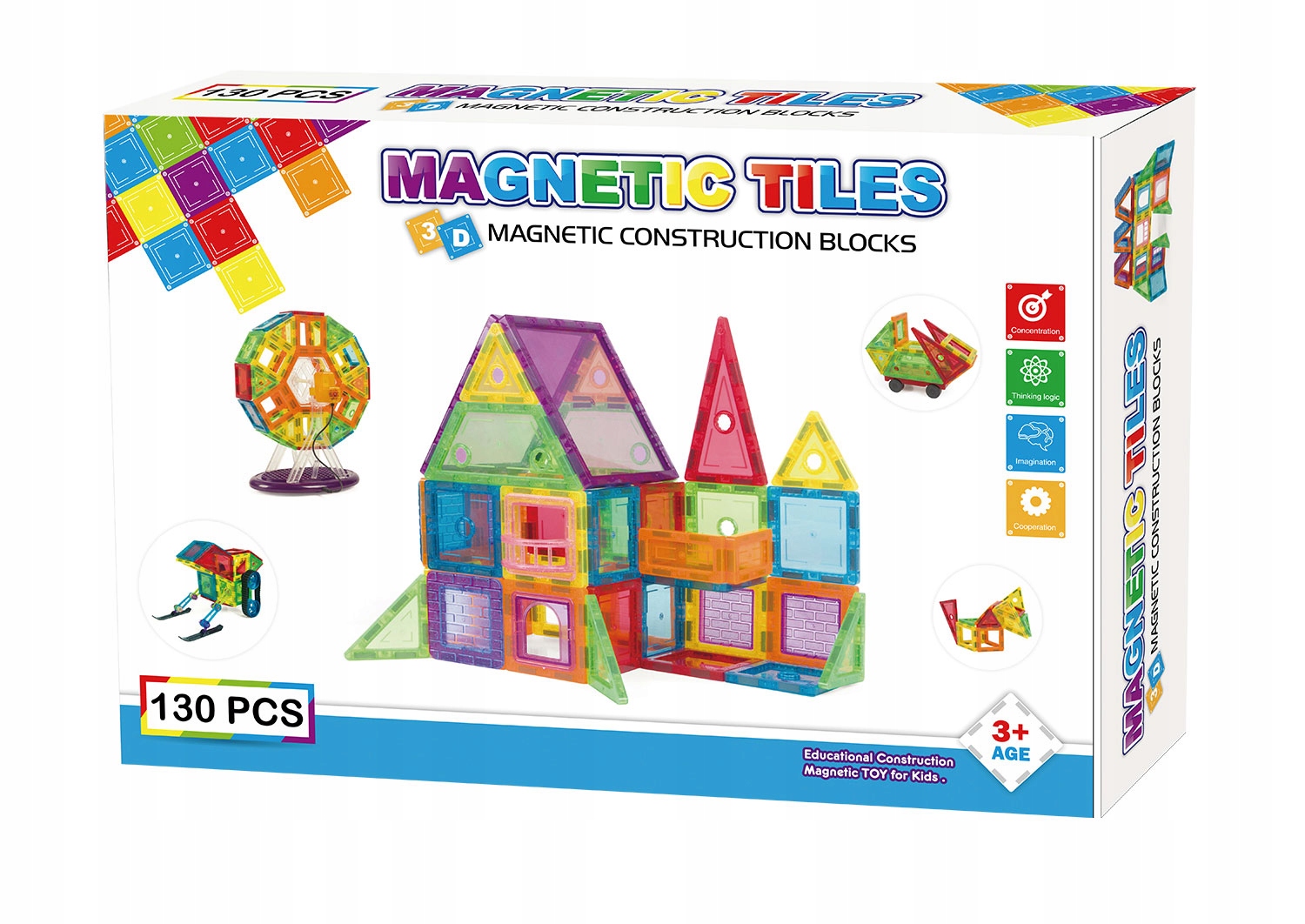 EDUKACYJNE KLOCKI MAGNETYCZNE PANELE 3D MONTESSORI Wiek dziecka 3 lata +