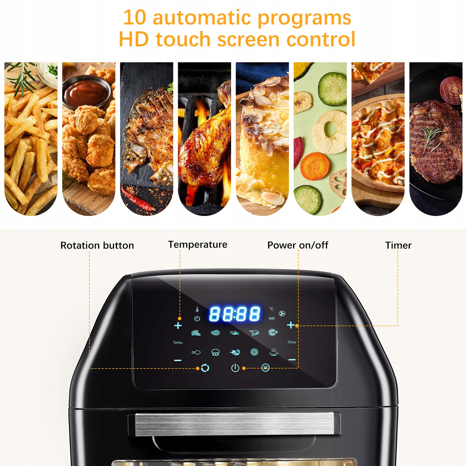 FRYTKOWNICA BEZTŁUSZCZOWA FRYTOWNICA AIR 10 PROGRAMÓW 12L 1500W Marka bez marki