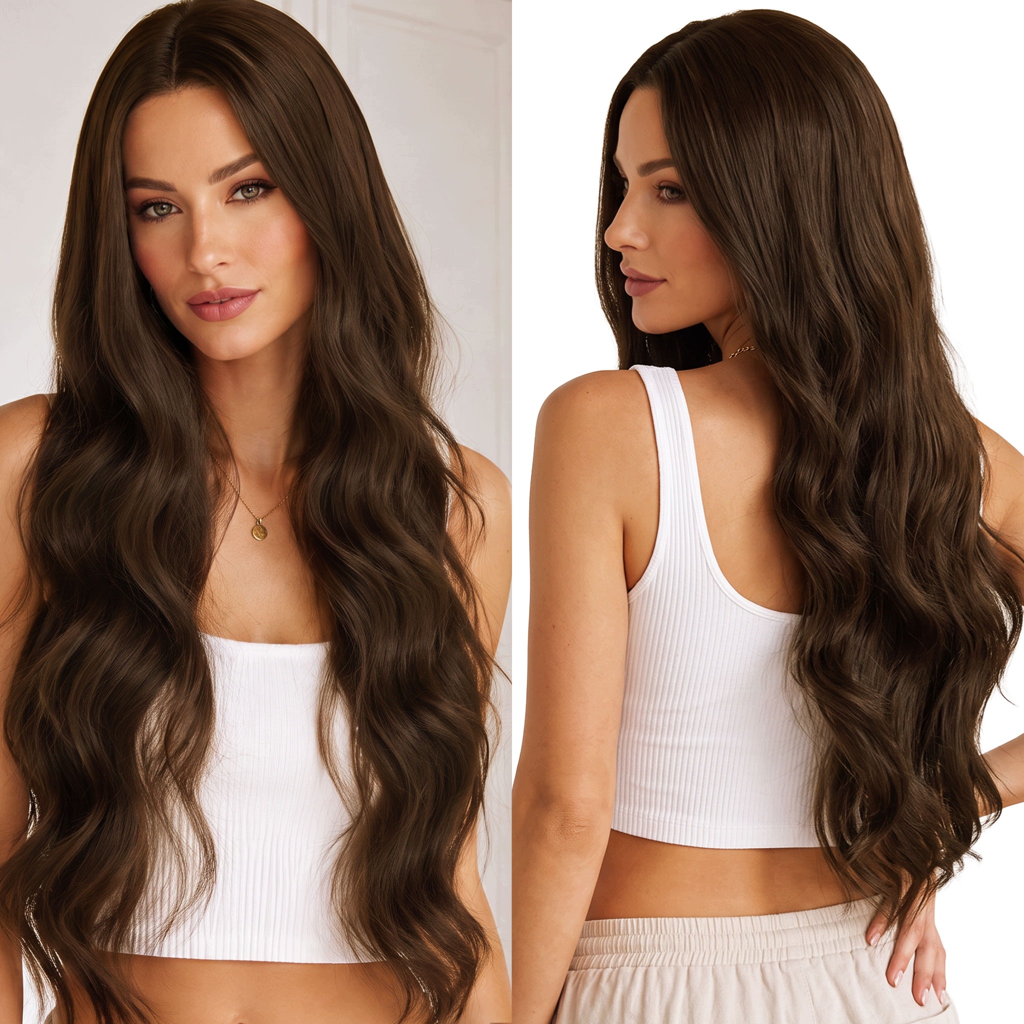 Peruka syntetyczna włosy sztuczne długie fale falowane 70cm Top Lace brąz