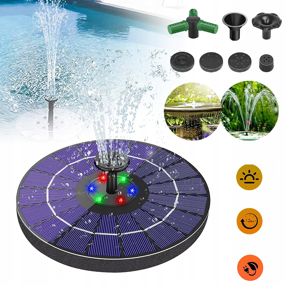 Solarna Pompa Fontannowa 4 W Z Wbudowanym Akumulatorem 1500 Mah, 7 Dyszami