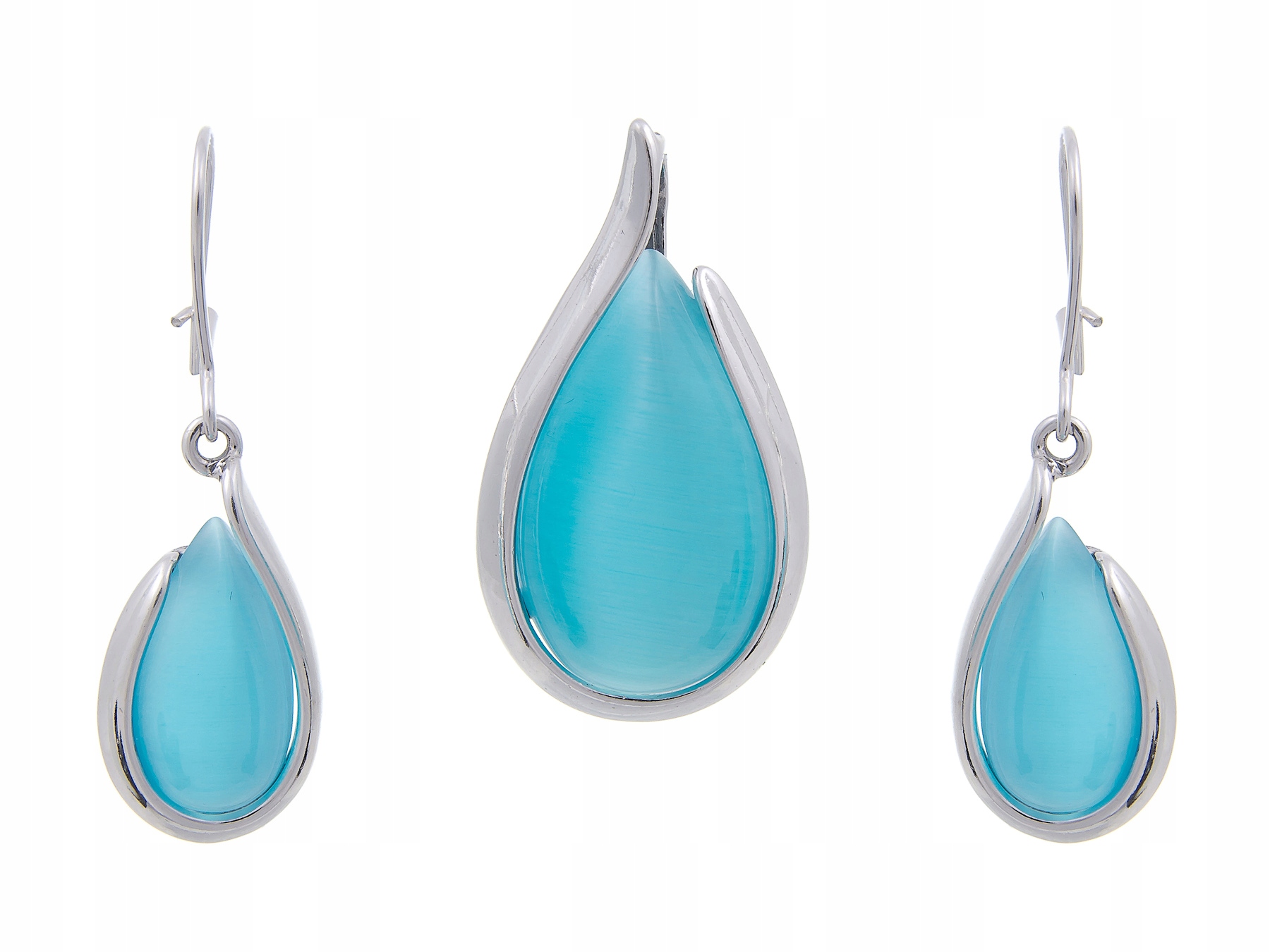 Stříbrná Sada Náušnice Přívěsek Ulexit Modrý