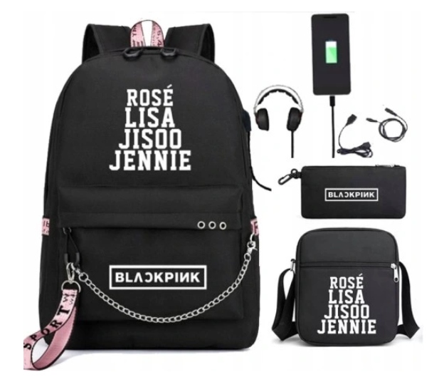 Plecak szkolny wielokomorowy Blackpink Lisa Rose Jisoo czarny 4 l