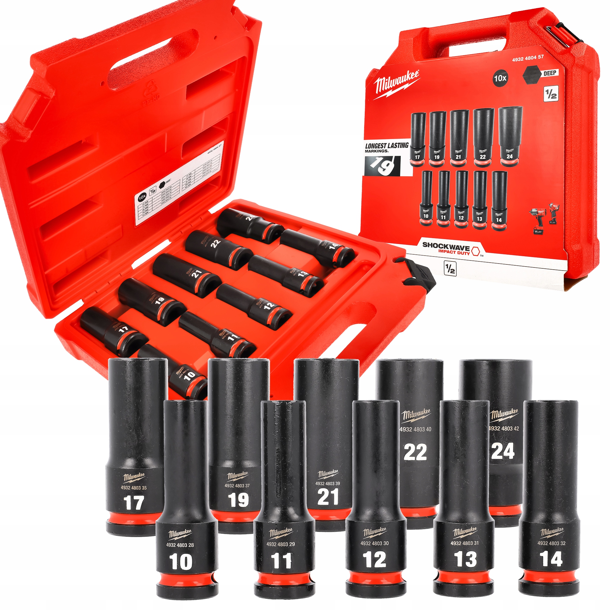 Rázové Nástavce 1/2" Hex Milwaukee Shockwave Dlhé 10-24 mm Sada 10 ks