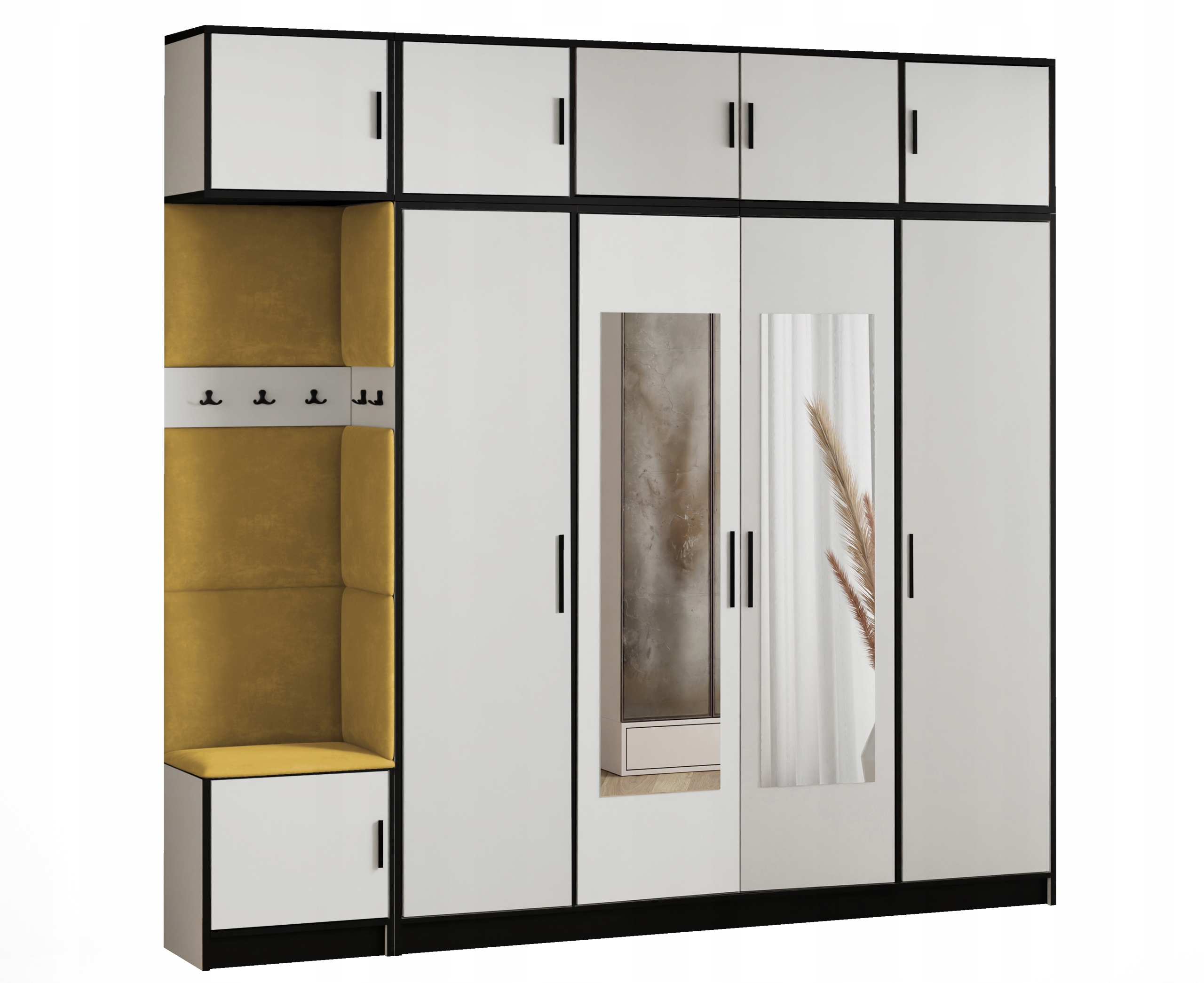 Šatní skříň Dior 15 bílá žlutá tkanina, sedák s nástavcem