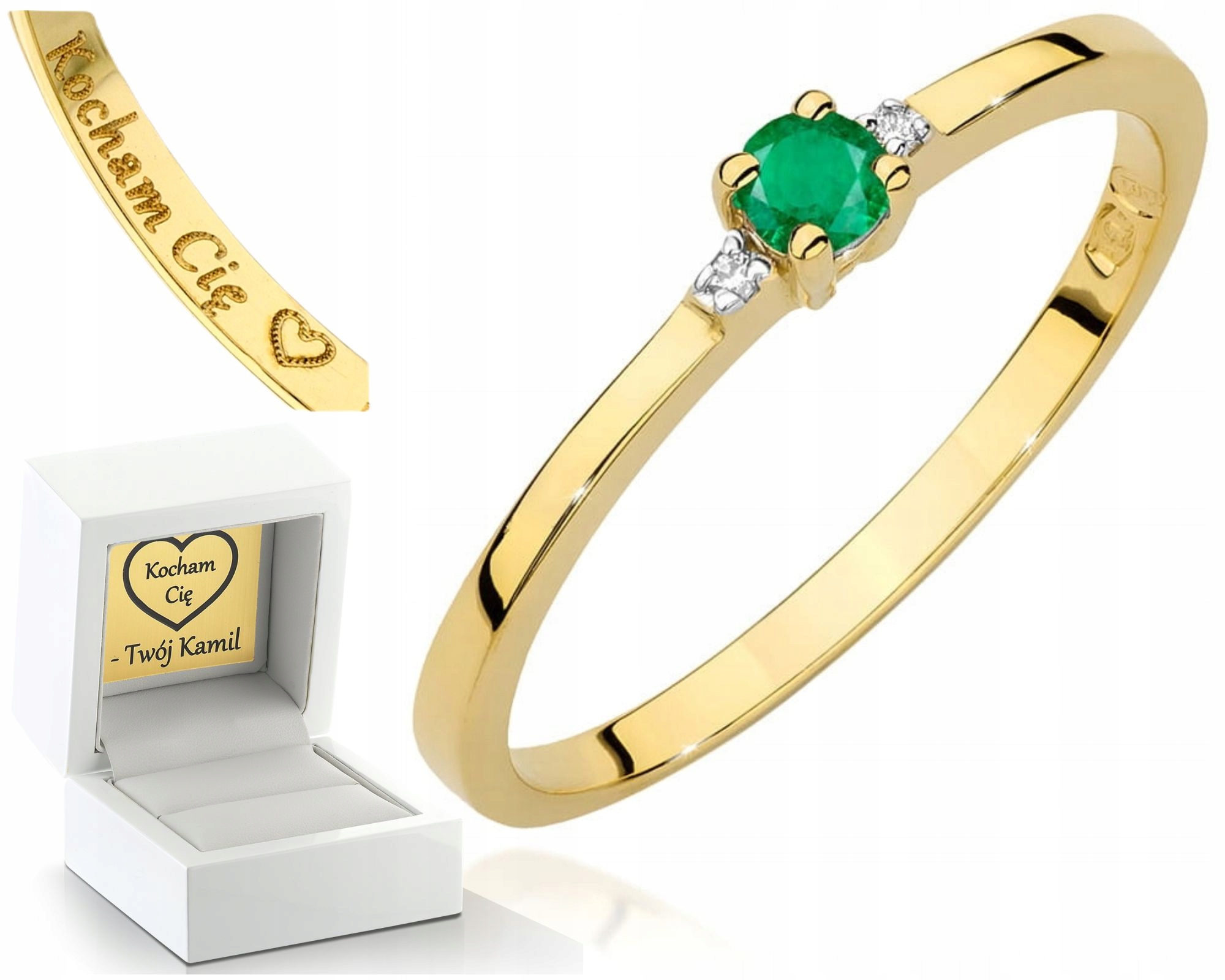 Zlatý Prstýnek Smaragd Žluté Zlato 585, Gravírování