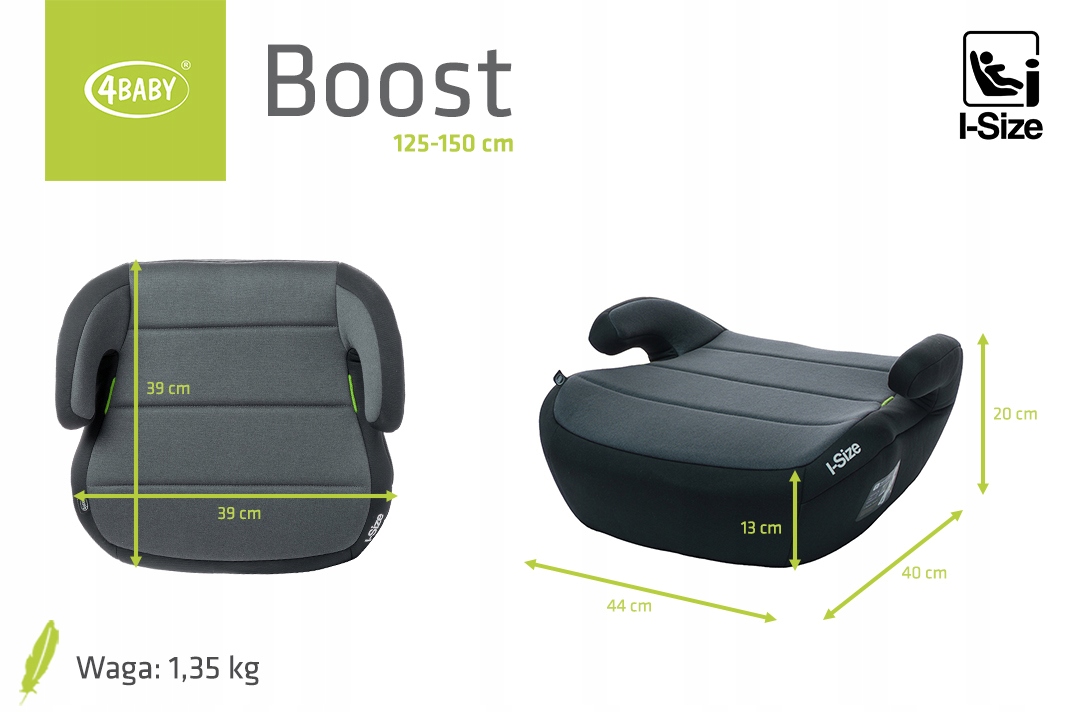 Fotelik samochodowy 4BABY ! Boost ! 125-150 cm I-SIZE ! Graphite Szerokość produktu 44 cm