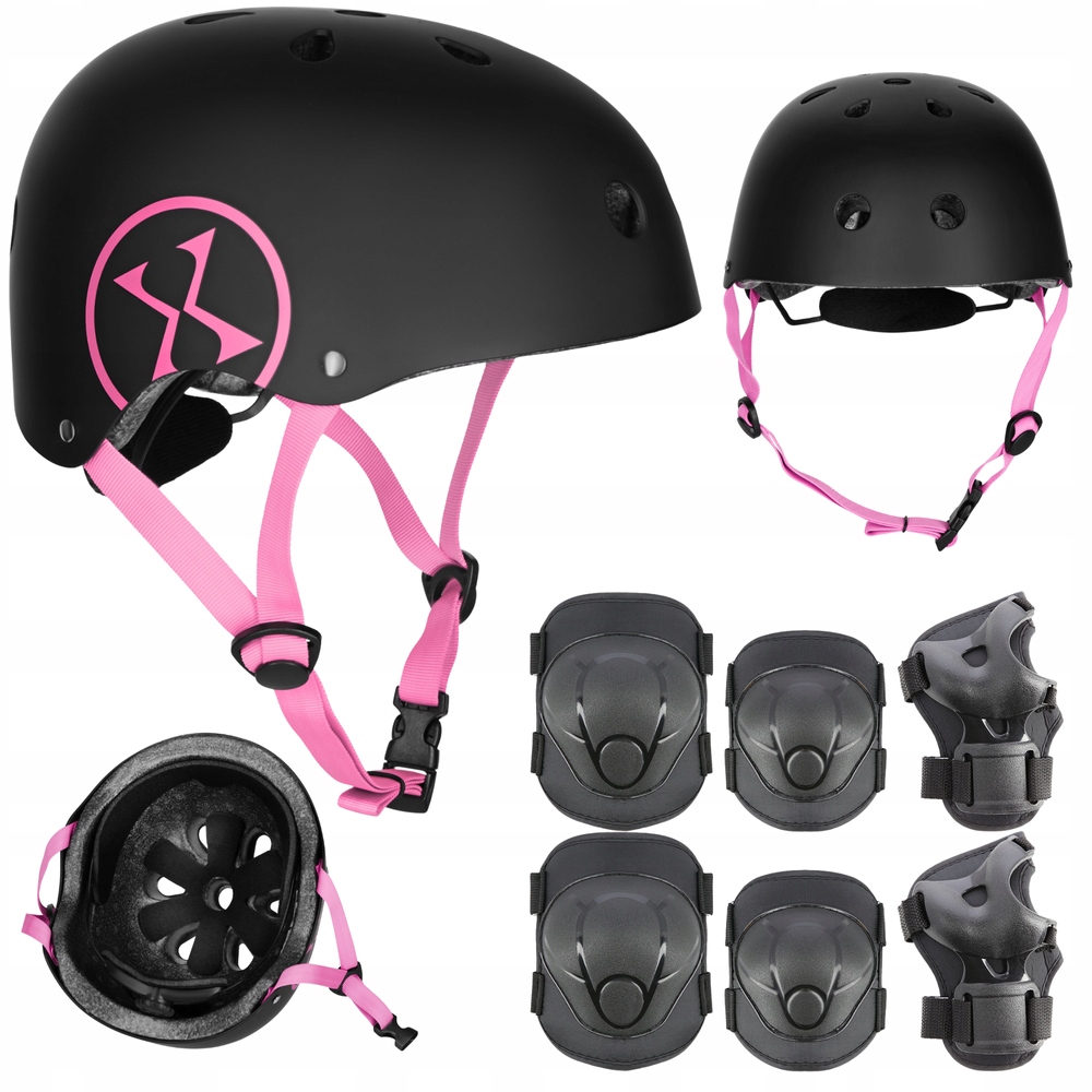 Kask Rowerowy Dziecięcy Z Regulacją Ochraniacze Komplet Na Deskorolkę Xs
