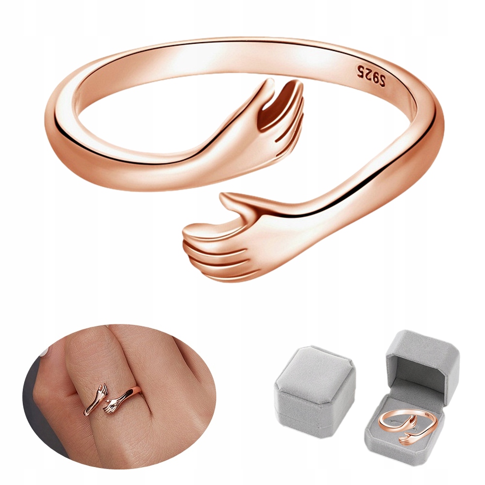 Dámský Prstýnek Stříbro 925 Ruce Objetí Pozlacený Nastavitelný