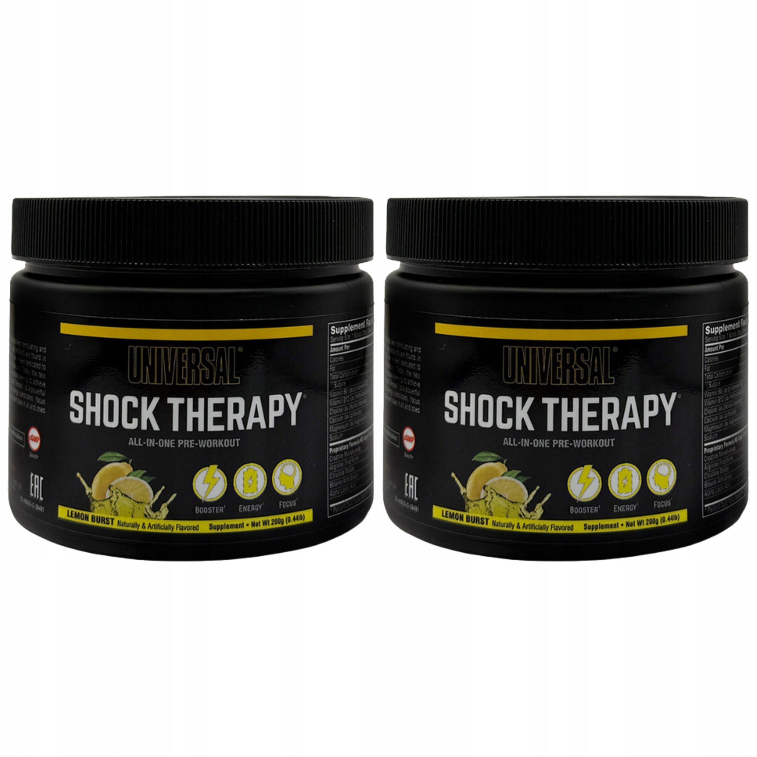 2x Předtréninkovka Shock Therapy 200 g Energie Čerpadlo Síla Citron Univerzální