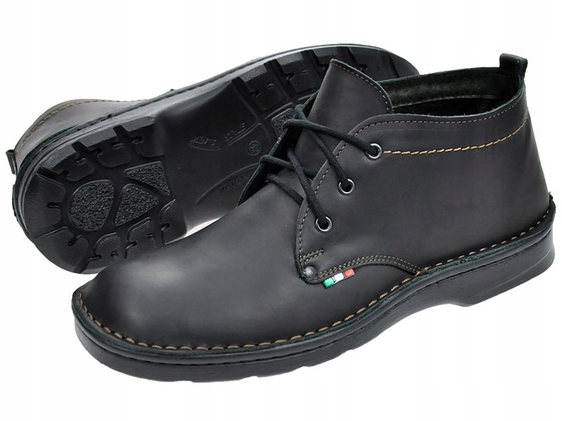 MĘSKIE POLSKIE TRZEWIKI SKÓRZANE 055 CZARNY 43 Model Trzewik