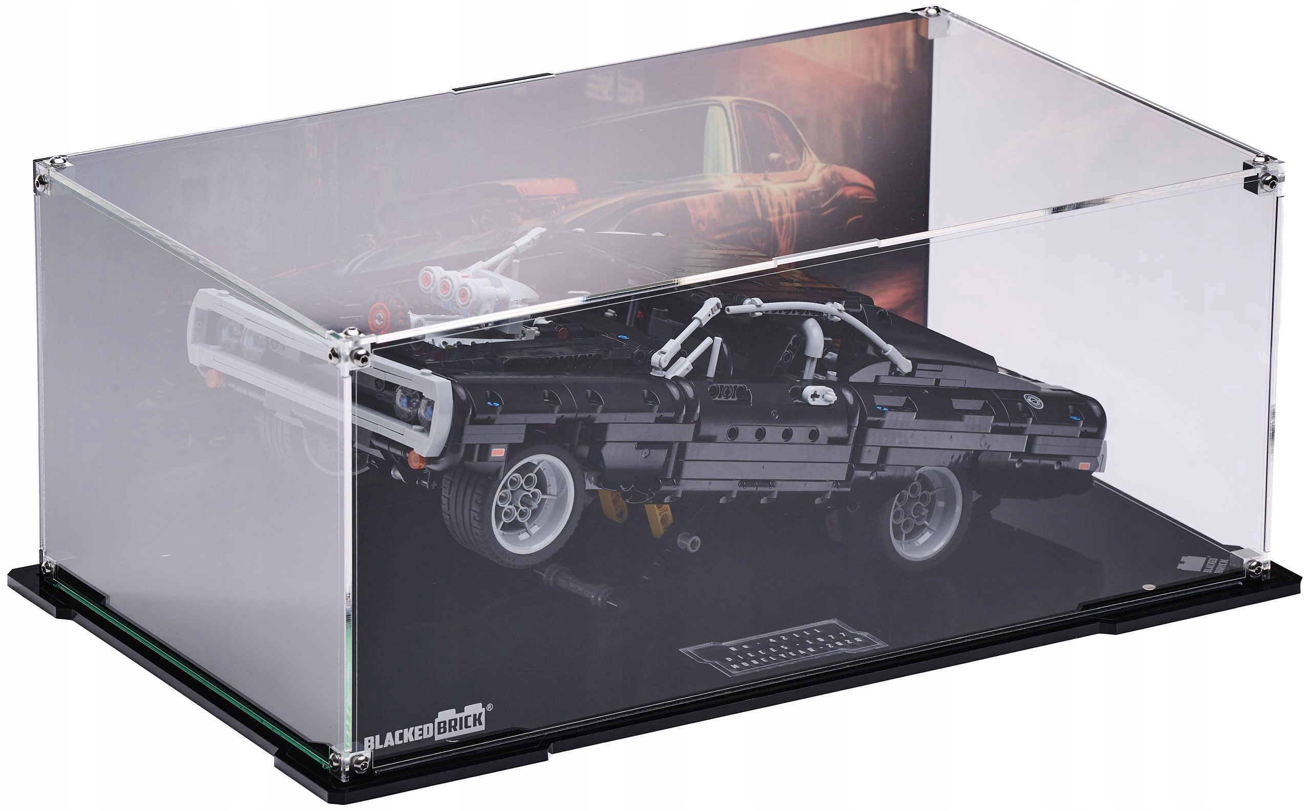 Vitrína s pozadím Blacked Brick pre Lego 42111 Technic Dom's Dodge Charger