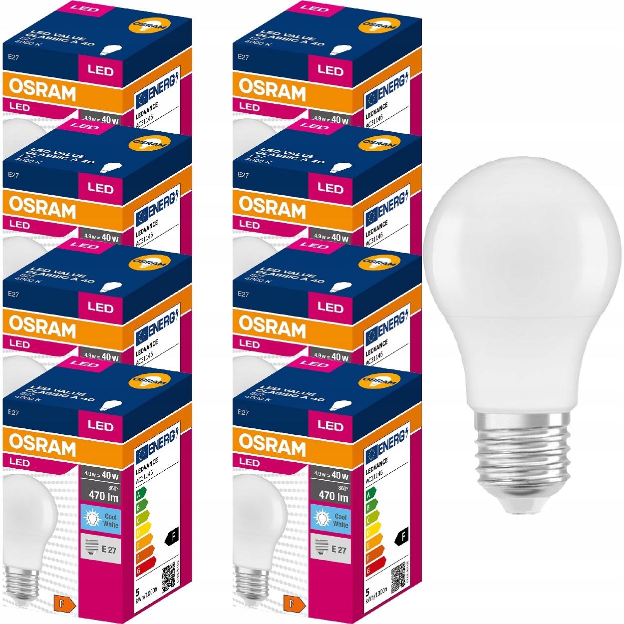 

Osram żarówka Led E27 4,9W=40W 470lm 4000K x 8