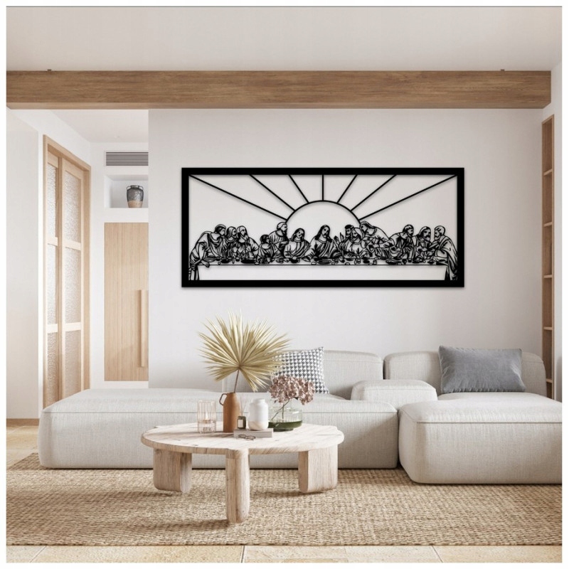 Moderní obraz do obývacího pokoje jídelny Poslední Večeře palisandr 90x40 cm