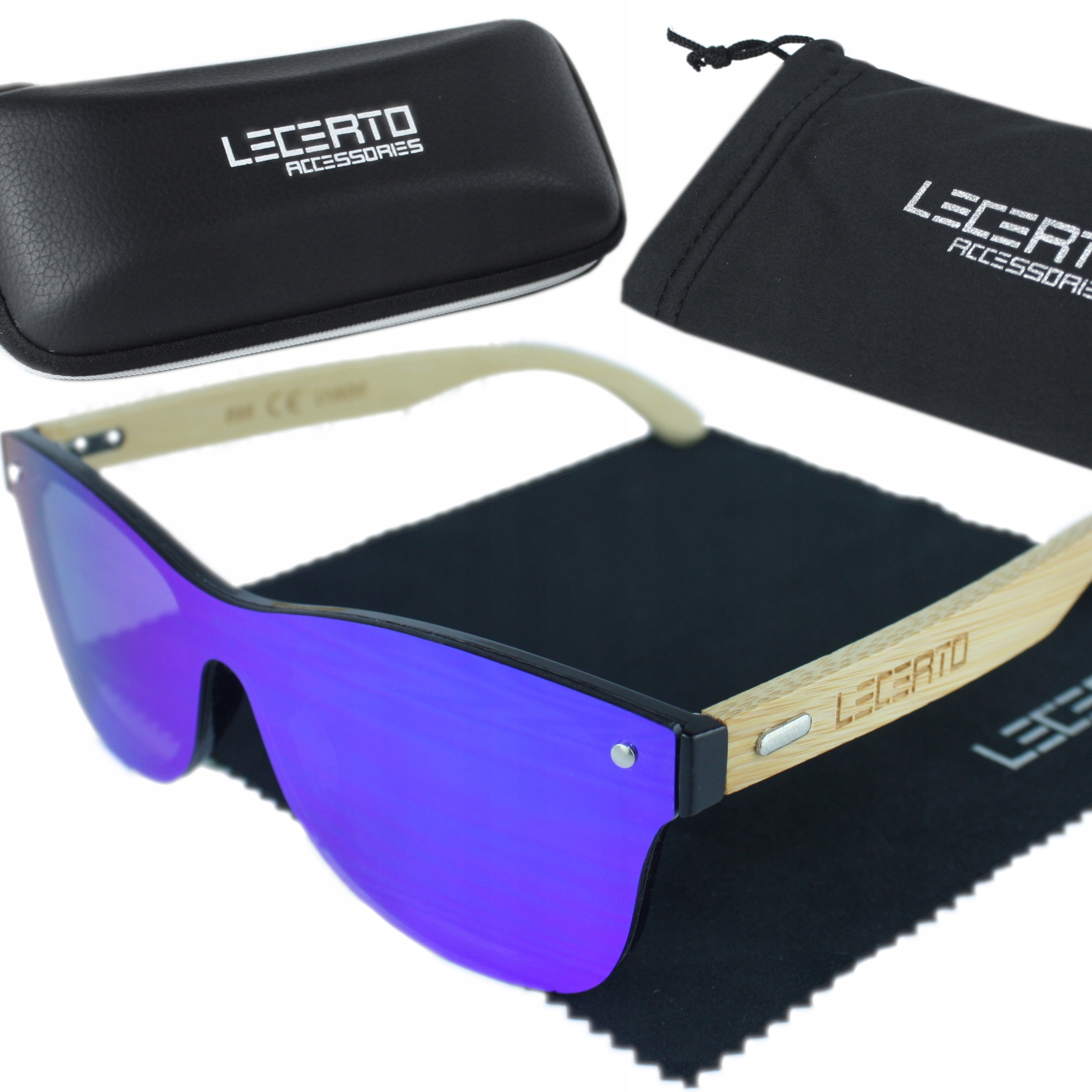 Okulary Przeciwsłoneczne UV400 Drewniane Bambusowe Zestaw Lecerto