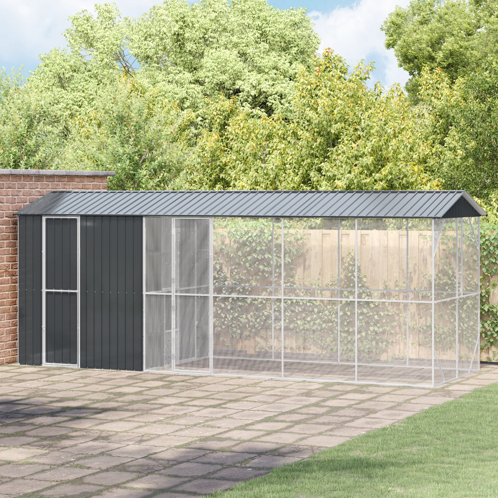 Levně Voliéra pro ptáky s rozšířením antracitová 210x640x247 cm ocel Šedá 3325154