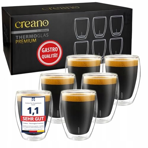 Šálky Creano Premium Dvojité 250 ml 6 Kusů Splachovatelné v myčce Odolné