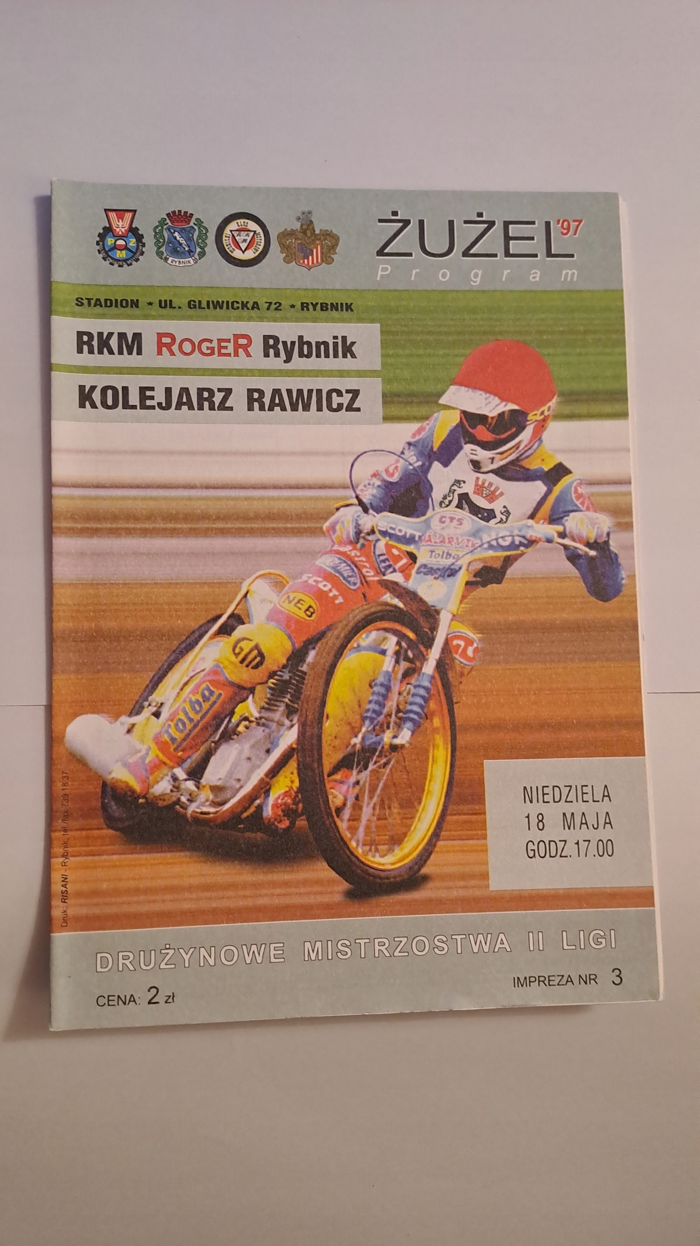 ROW RYBNIK - KOLEJARZ RAWICZ 18-05-1997 - PROGRAM ŻUŻLOWY CZYSTY