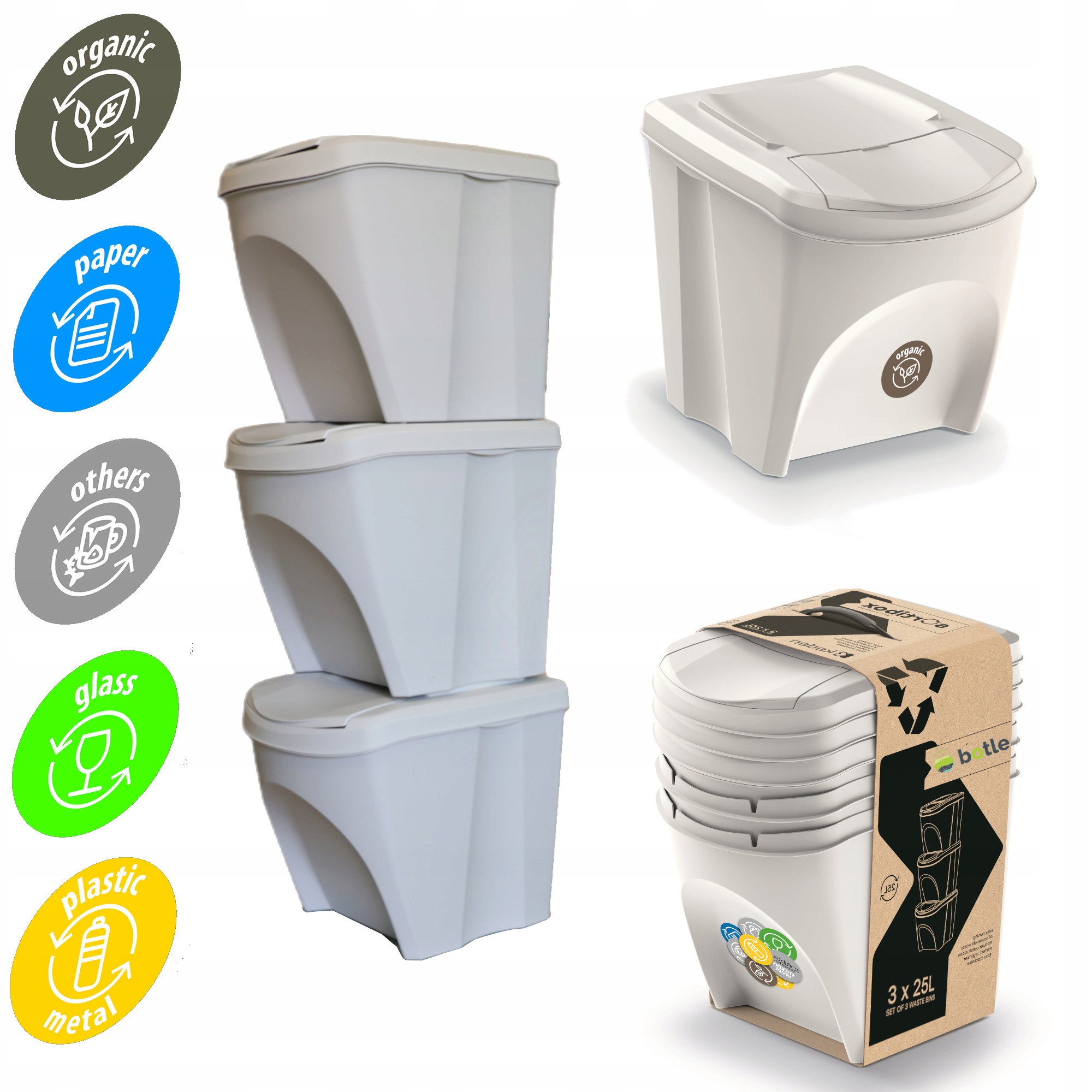 Levně Koš Na Tříděný Odpad Set 3x25 L Na Popelavý Odpad