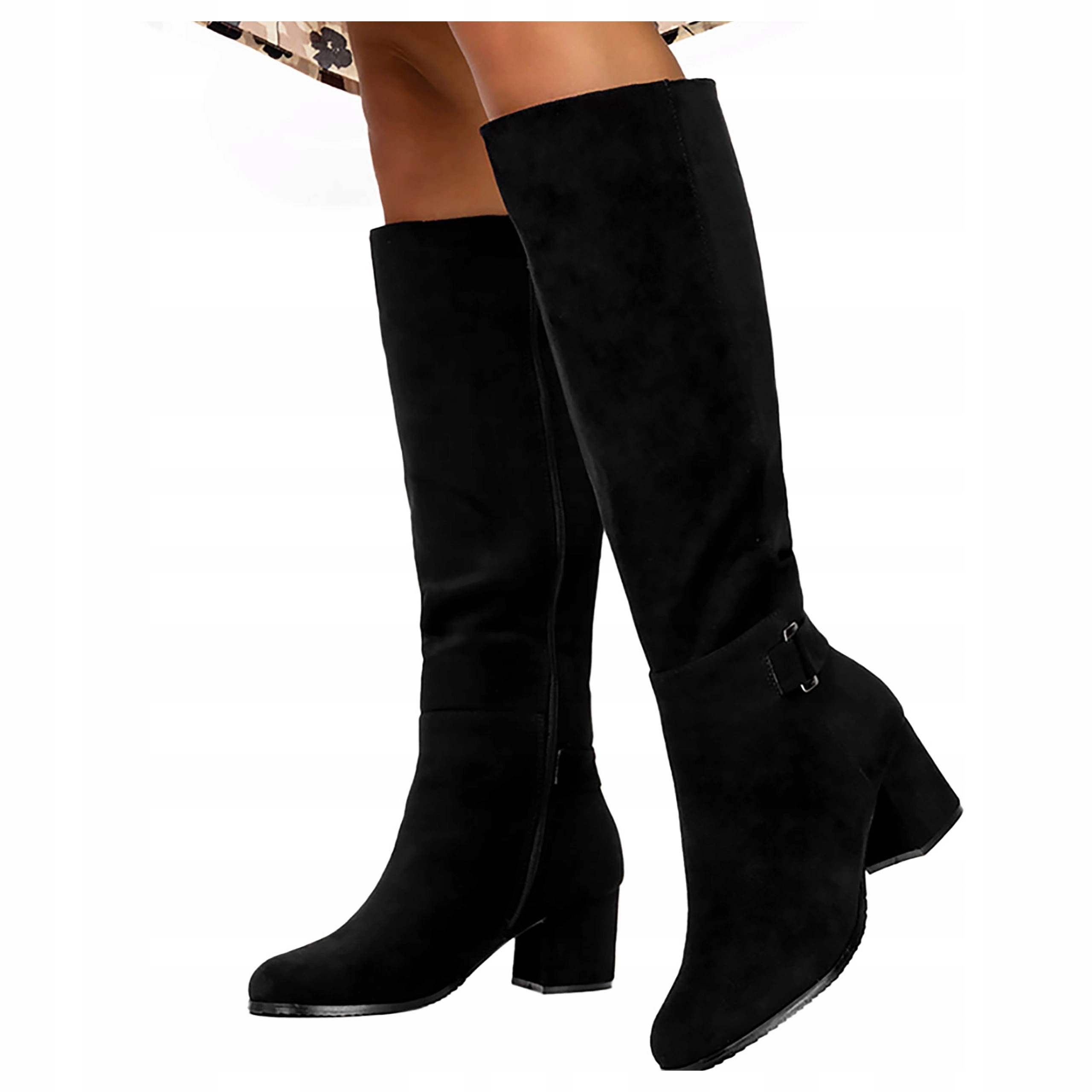 Černé Dámské Kozačky Na Podpatku Klasické Kozačky Na Kolena vel. 38