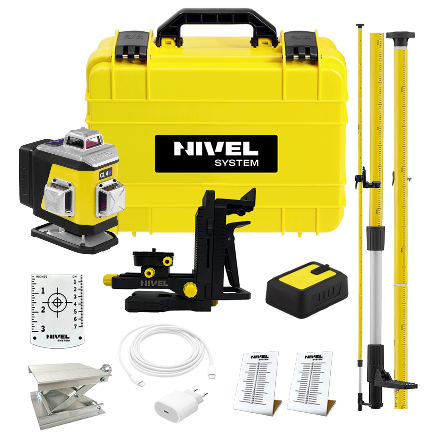 Nivel System Laser Krzyżowy CL4V LCD Fioletowy Tyczka LP36
