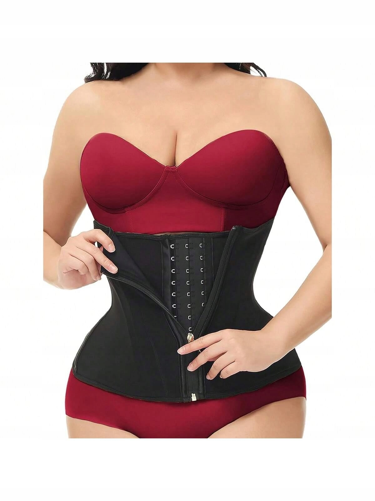 Černý Klasický Pás Do Pasu, Korzet Na Hladký Zip, Přiléhavý Shein