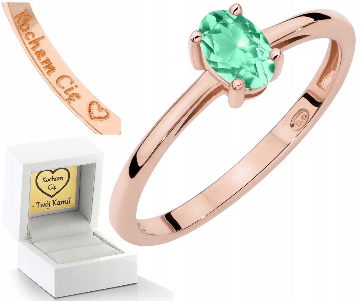 Růžové Zlato Prstýnek Přírodní Kámen Smaragd Drť 585 14K