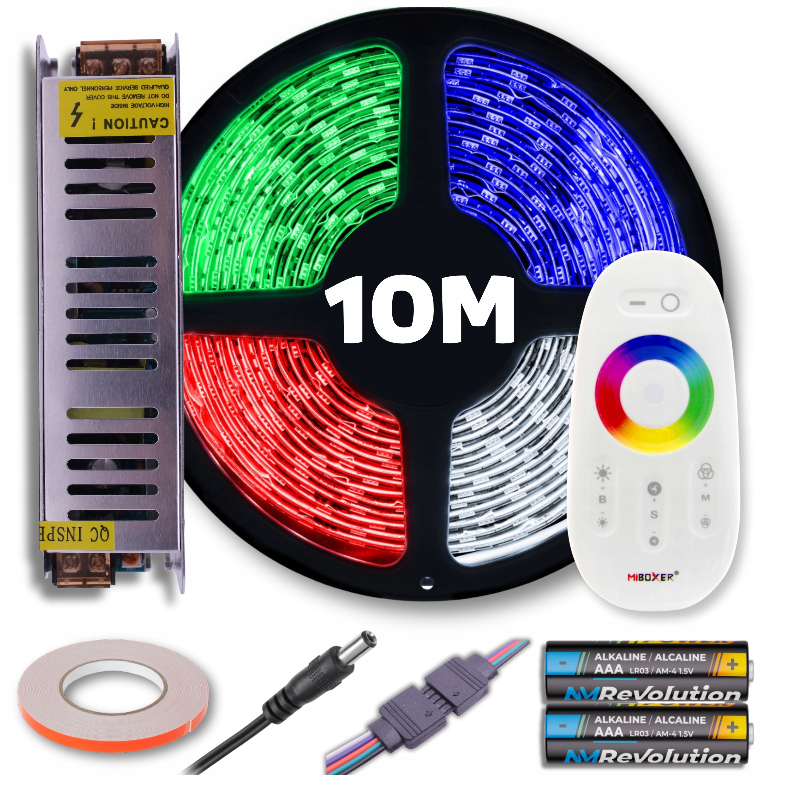 Set Led pásek Rgb barevný bílý studený s dálkovým ovládáním a napájecím zdrojem 10M 12V