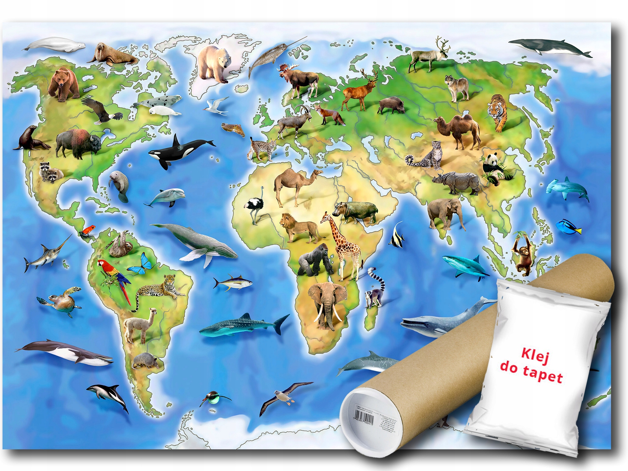 Vliesová fototapeta Geografie Zvířata Světová Mapa 200x140 lepidlo bonus