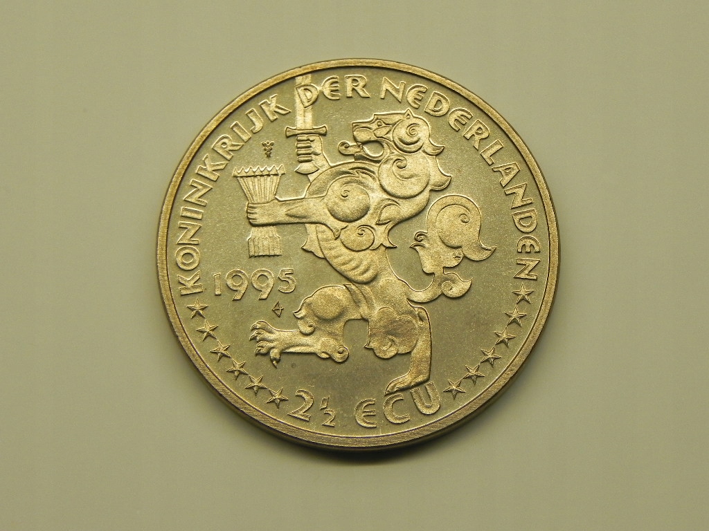 2795/ 2 1/2 ECU 1995 HOLANDIA 50 ROCZ. WYZWOLENIA KRÓLOWA WILHELMINA