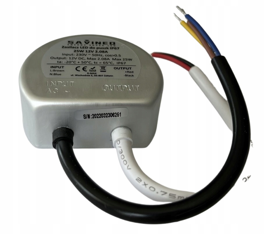

Zasilacz Led do puszk IP67 25W 12V 2,08A IP20 1571