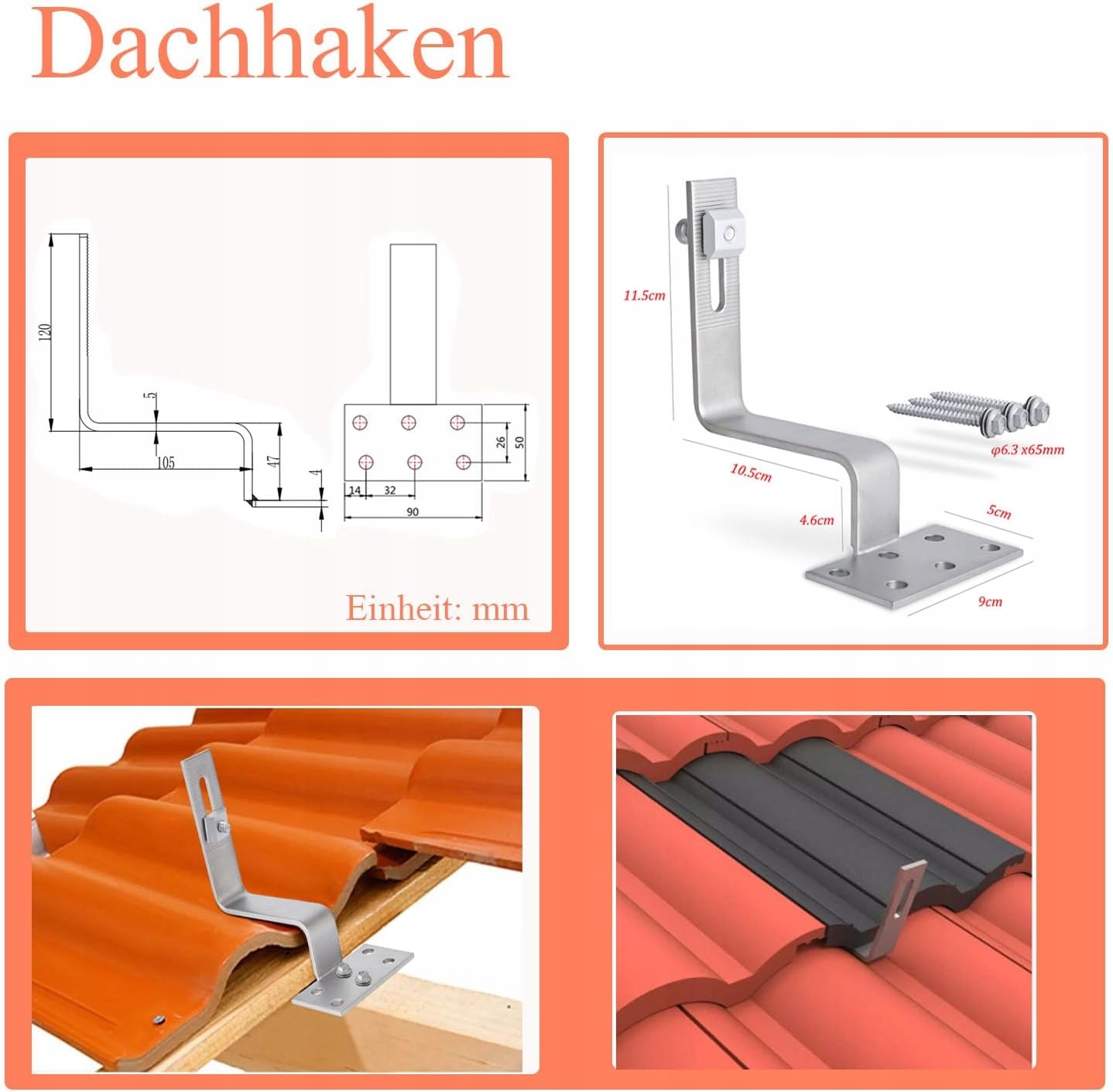 Zestaw 6 uchwytów do montażu modułu solarnego 300 mm Kod producenta TB003