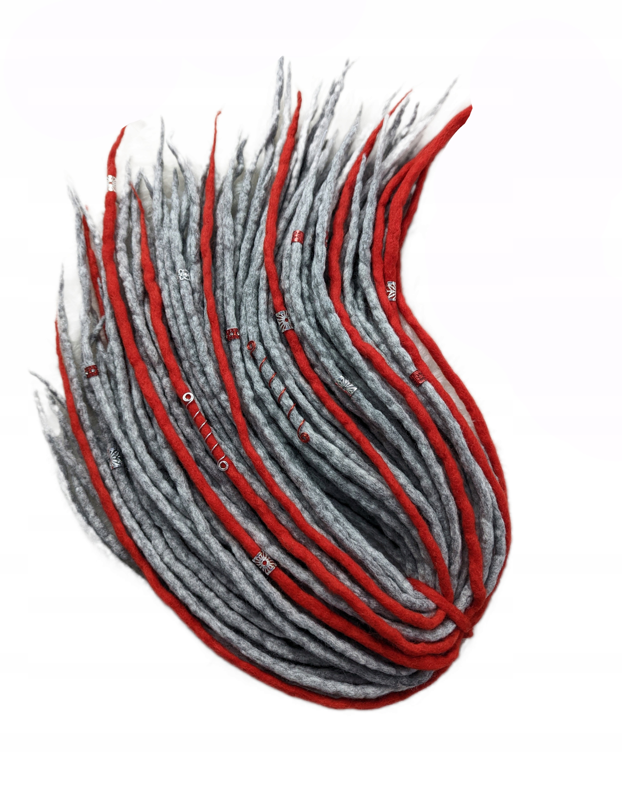 Vlněné pastelky Dredy, šedé červené, Stříbrný Korál, 40 kusů