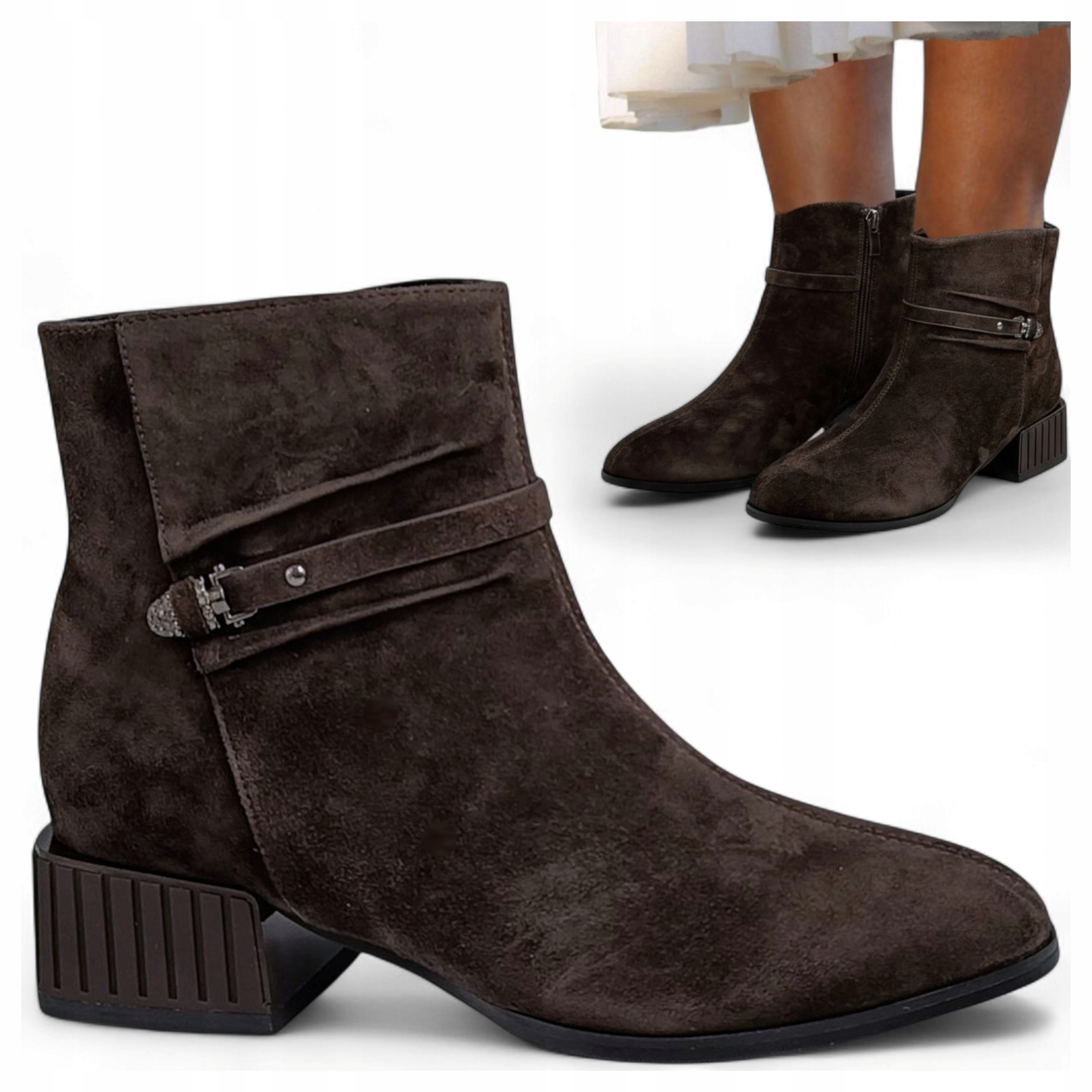 Dámské Kotníkové Boty Kožené 38 Elegantní Podzimní na Podpatku Čokoládové Barski