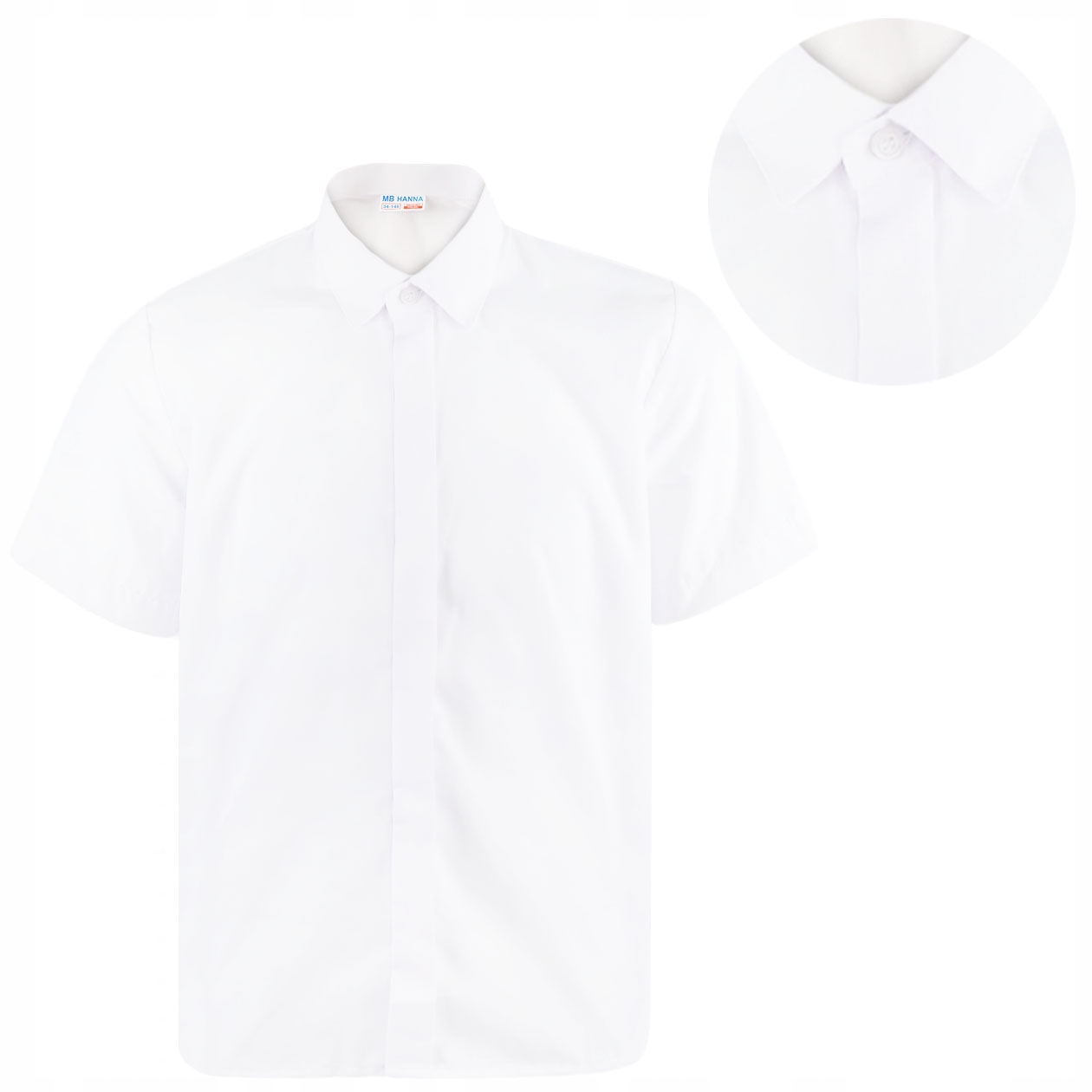 KOSZULA CHŁOPIĘCA młodzieżowa KRÓTKI RĘKAW gładka BIAŁA REGULAR MB PL 170