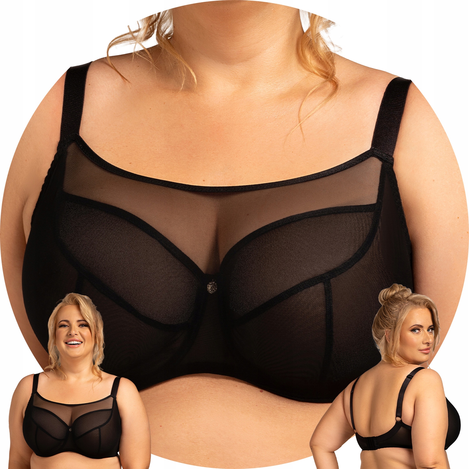 Nessa Salma crop top černý tyl Podprsenka měkká 100B Měkká
