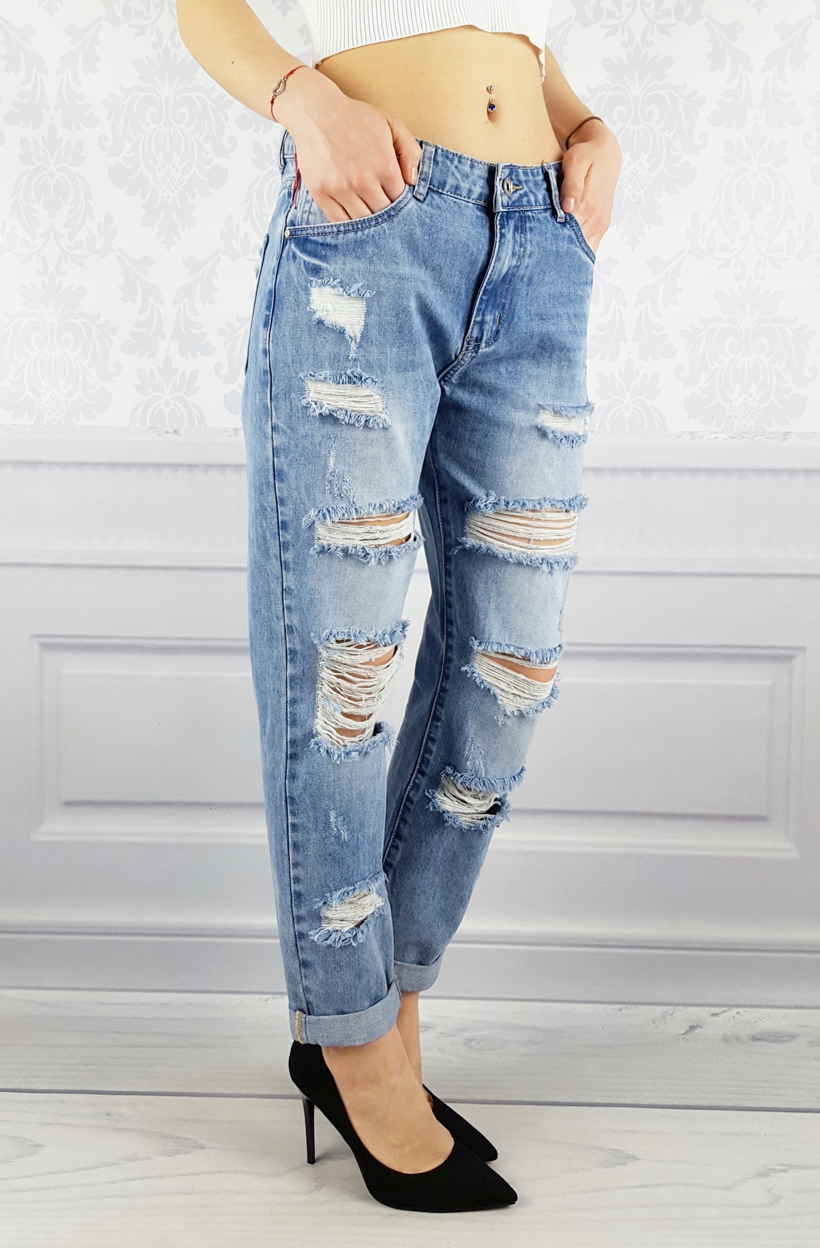 #DAMSKIE SPODNIE WYSOKI STAN BOYFRIEND JEANSOWE 3 Rozmiar 34