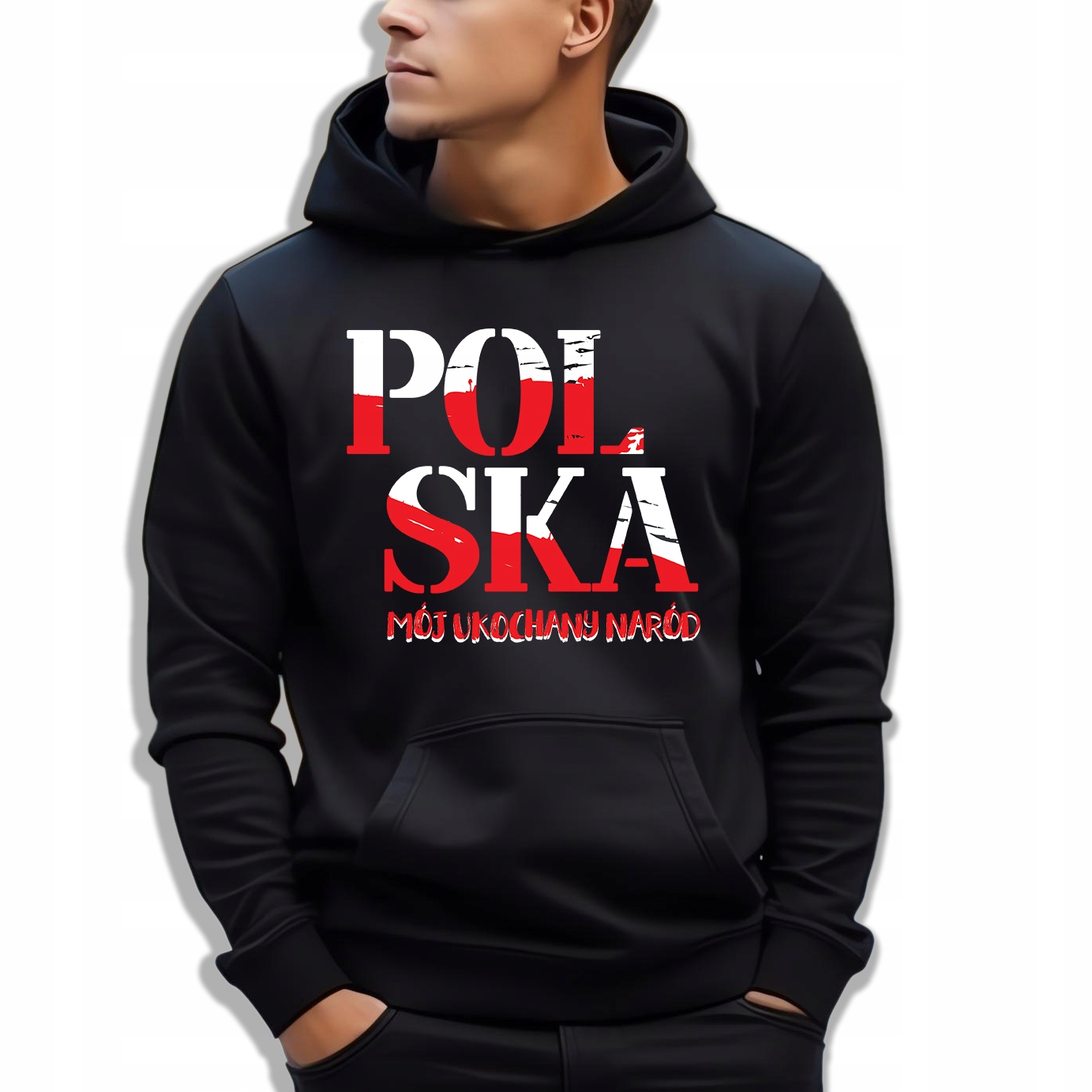 Pánská Mikina Černá s kapucí Polsko Milovaný Národ Patriotismus Vzory XL