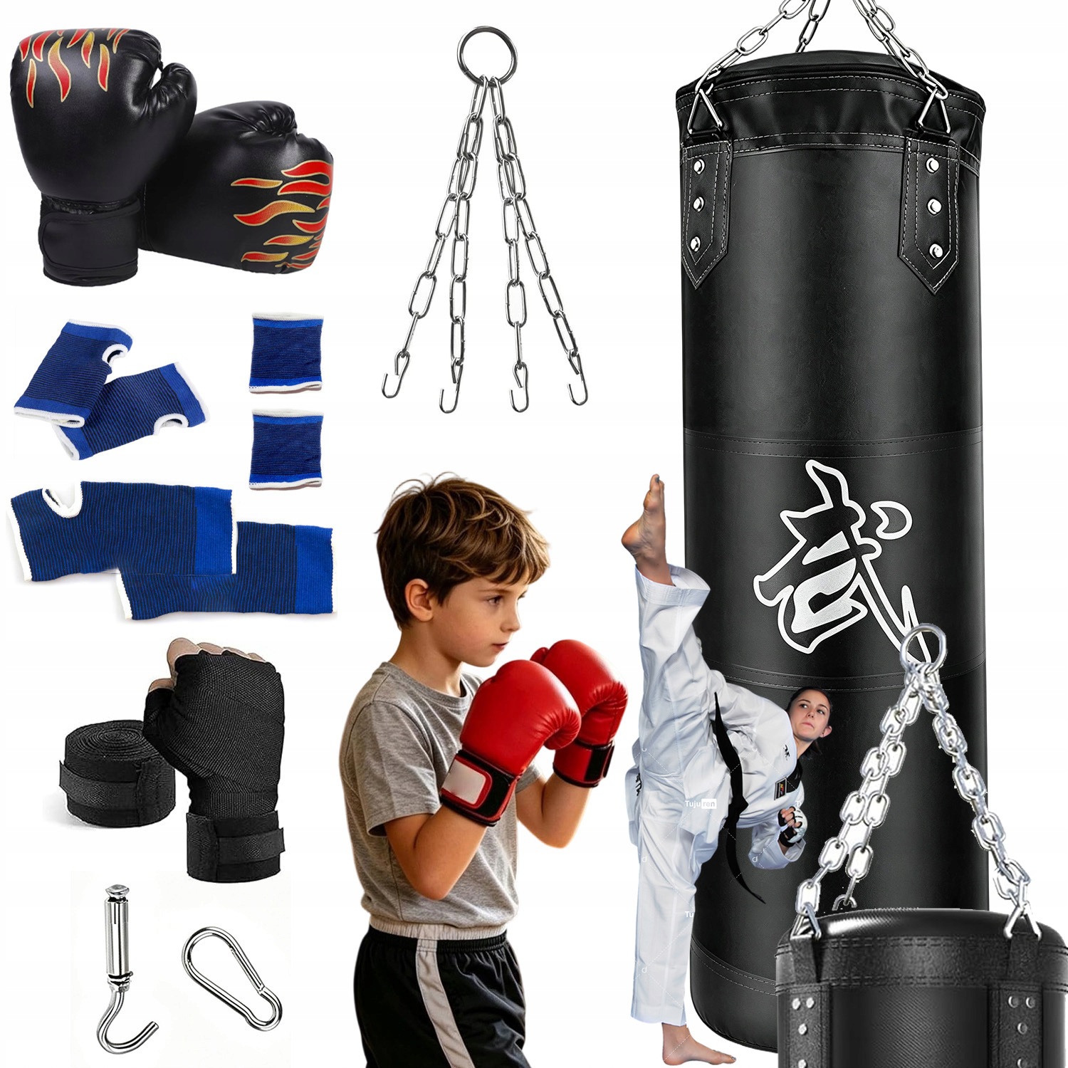 Černý Boxovací Pytel 119×33 CM Tlumící Strukturu Malých Závodníků