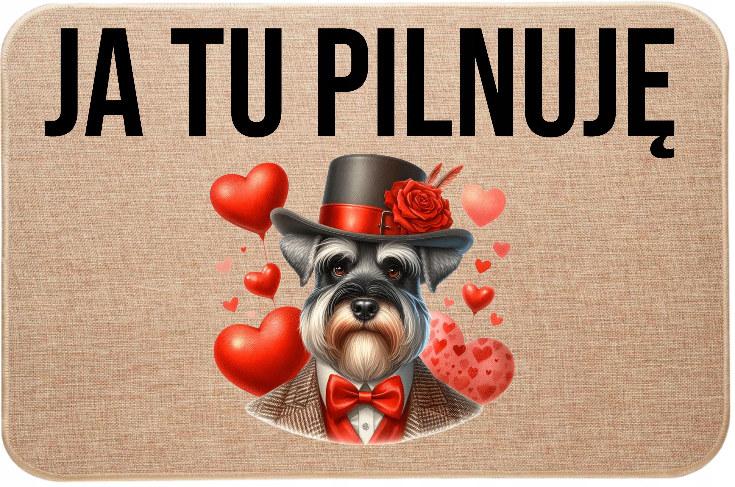 ľanová Rohožka pred dvere Ja tu strážim Schnaucer Deň sv. Valentína Srdcia