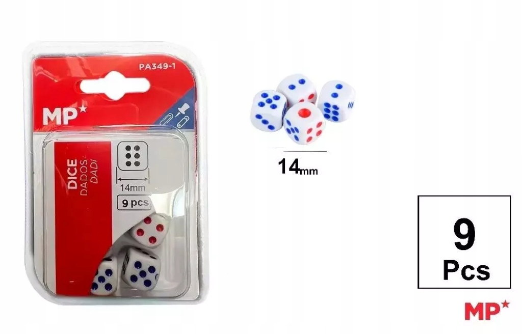 Kostka do gry 14mm 9szt Mp Main Paper