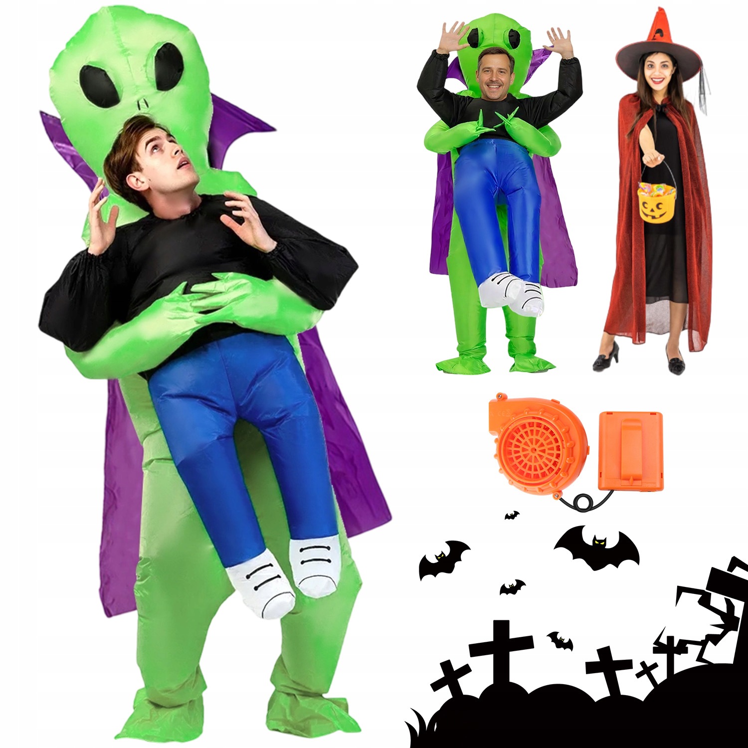 Alien kostým samonafukovací nafukovací kostým mimozemšťan ufo halloween 150-190 cm