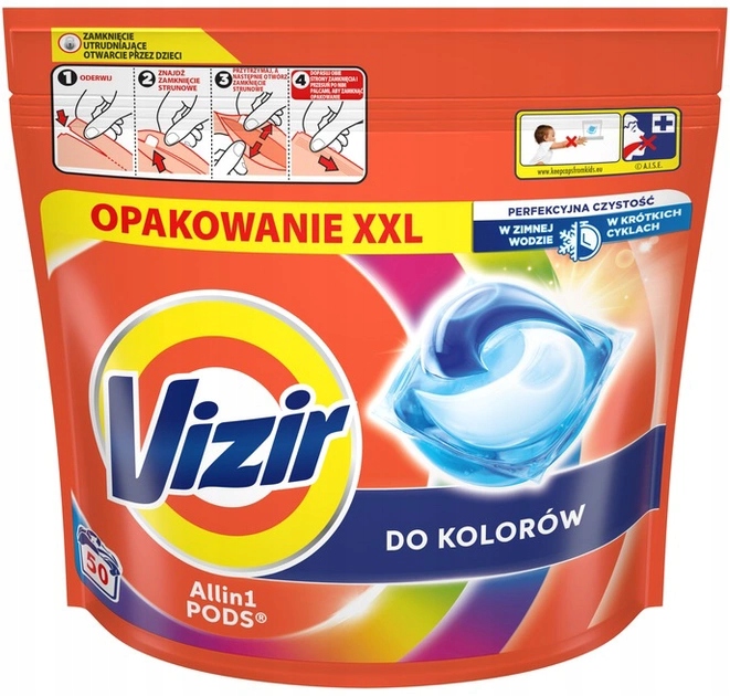 Levně Vizir Kapsle na praní vše v 1 pro odstranění skvrn z barevného prádla, 50 Ks
