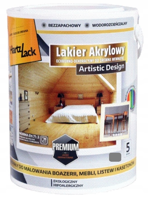 Hartzlack Akryl Lakier Akrylowy Do Drewna Wewnętrzny Bezbarwny Połysk 5L