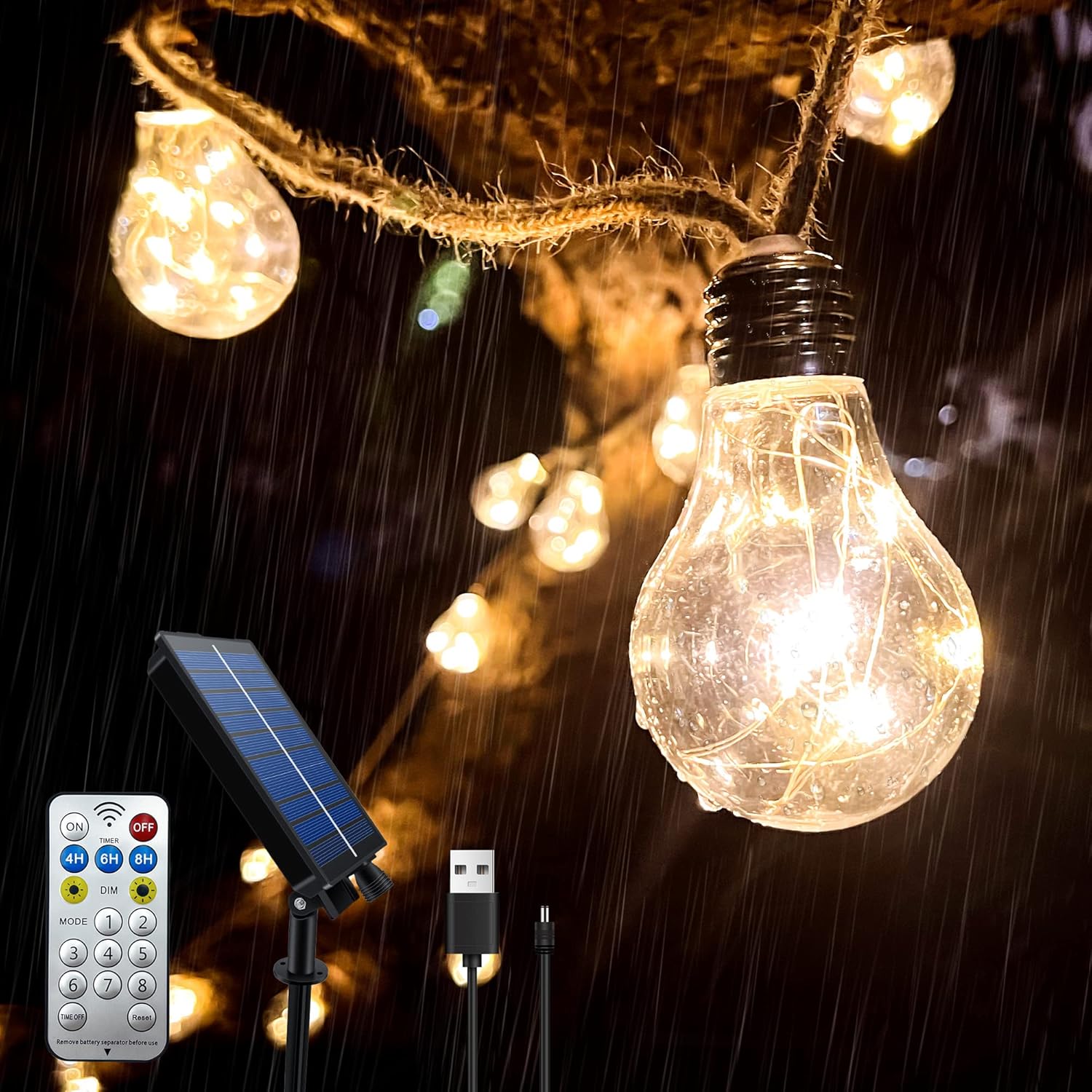 Solární Led světelný řetěz s 30 Led diodami 9 m a Usb dálkovým ovládáním Vodotěsný