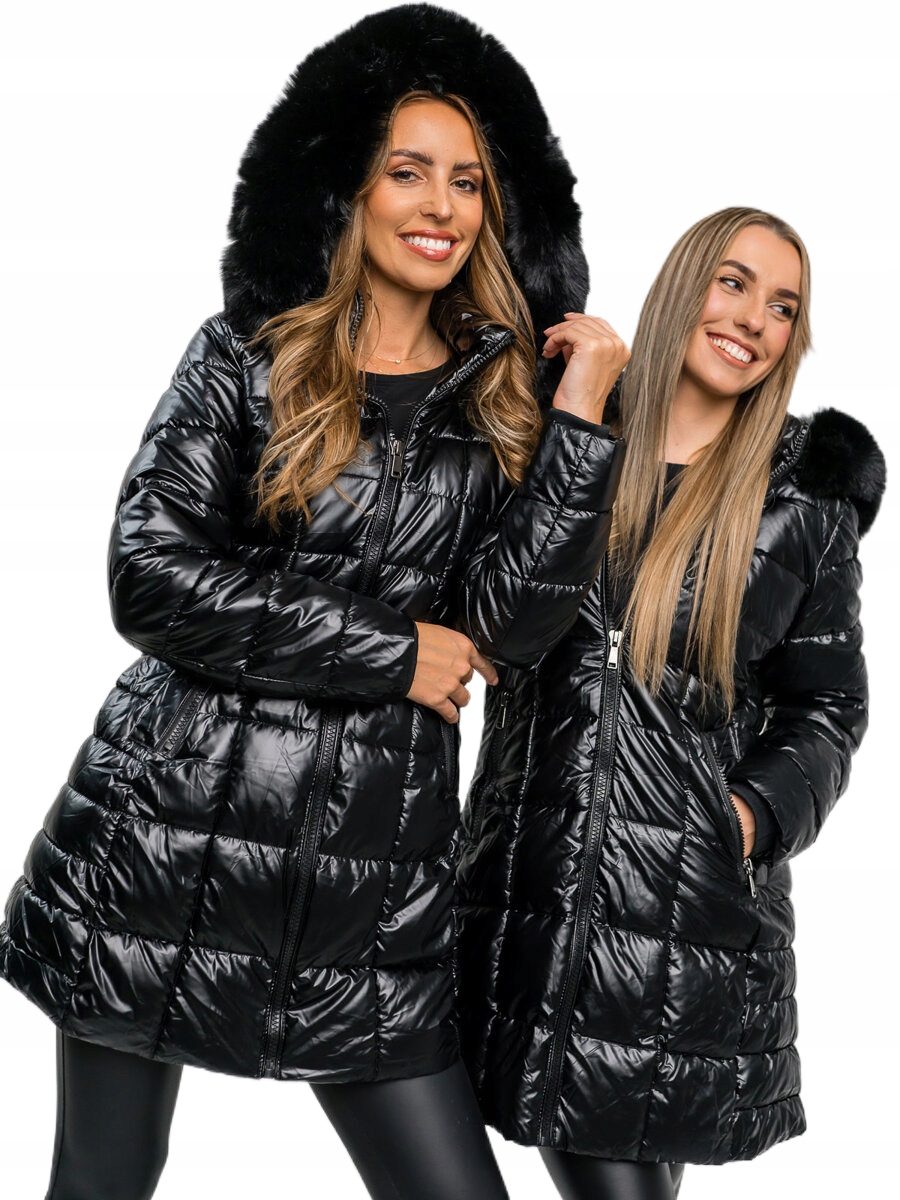 Černá dlouhá prošívaná zimní bunda s kapucí Denley 16M9120A_XL