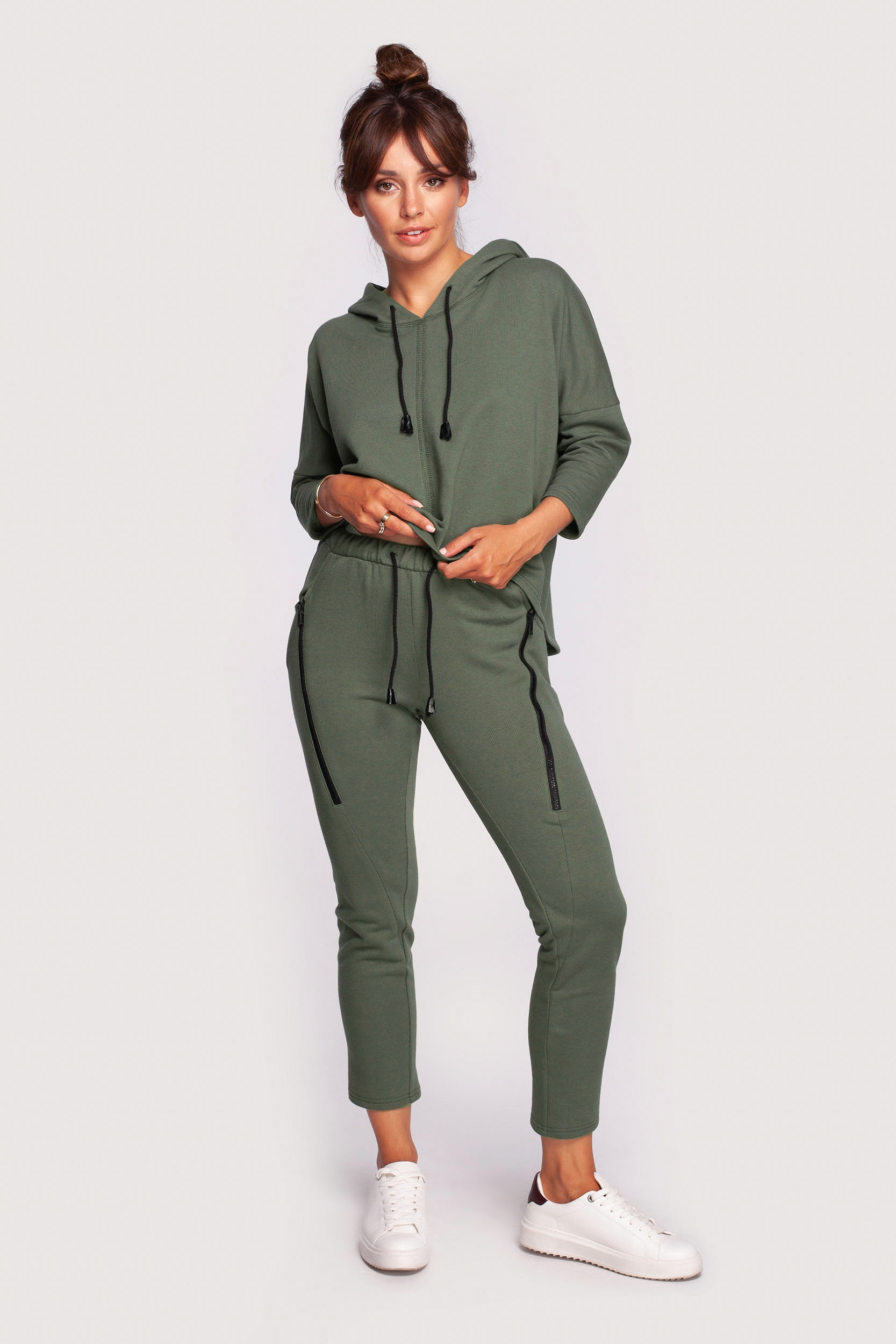 Dámské Tepláky Teplákovka S Ozdobnými Zipy Khaki 42 XL