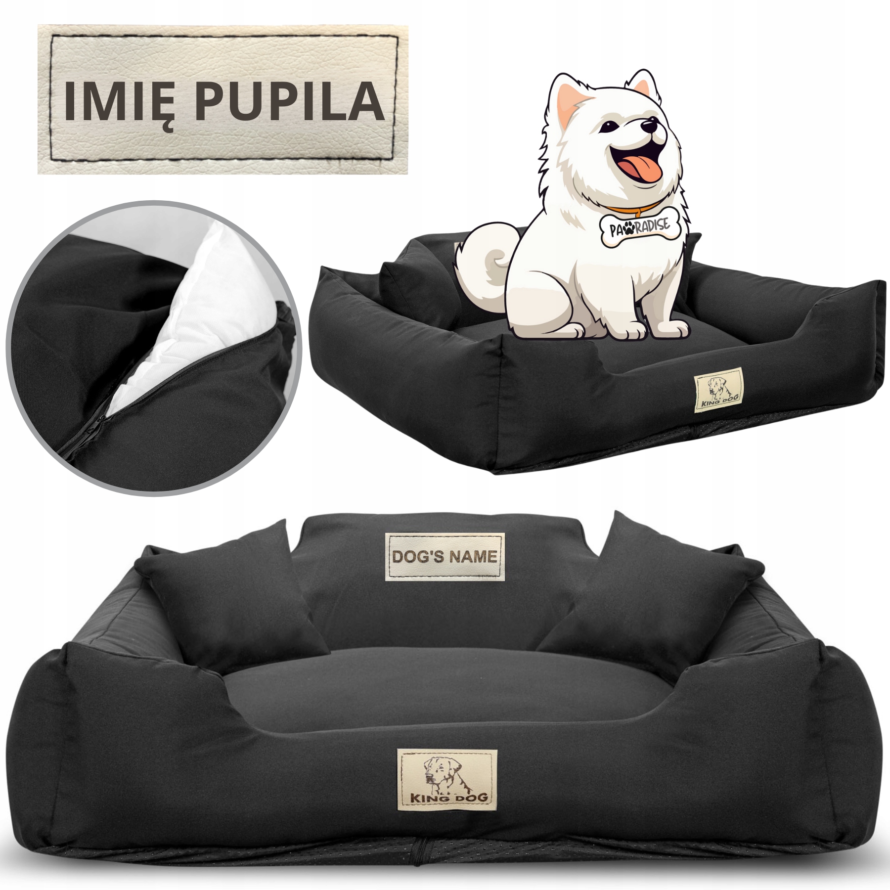 Levně pelíšek pro psa Kotec M Potah se jménem 75x65 cm Černé Kingdog Soft